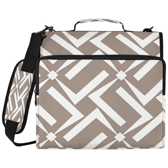 Taupe-geometric Chevron Printed Zipper Binder with Handle&Shoulder Strap 2 inch 3 Ring 500+300 Sheet Capacity File Folder Organizer