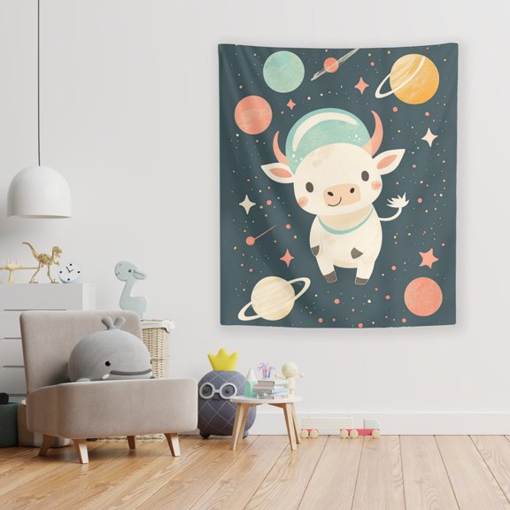 Taurie the Spacebull Wall Tapestry by Dancing Littles Jungle