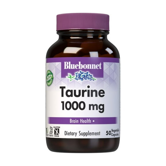 Bluebonnet Taurine 1000mg, Nervous System Health*, 50 Vegetable Capsules, 50 Servings