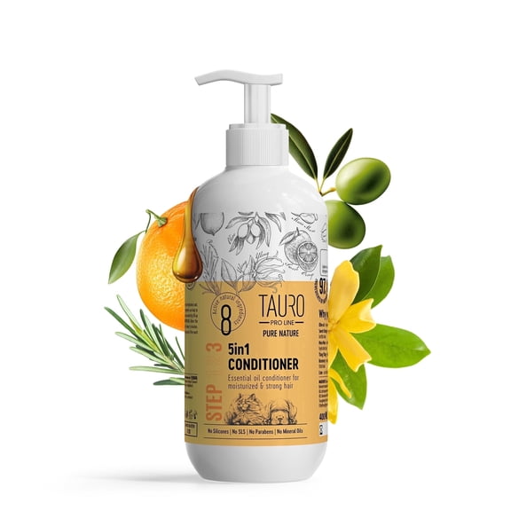 Tauro Pro Line 5in1 Dog Conditioner Detangler, Moisturizing Pet Wash for Dry Skin Daily Care, Gentle Cat & Puppy Conditioner (13.5 Fl Oz)