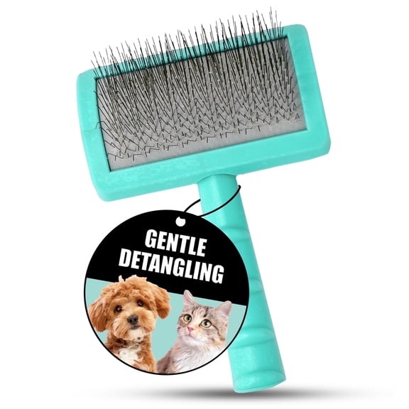 Tauro Pro Line Plastic Deshedding Slicker Brush for Dogs & Cats, Soft Pins for Gentle Detangling, Long & Wavy Coats, Non-Slip Grip, Small (S), Mint