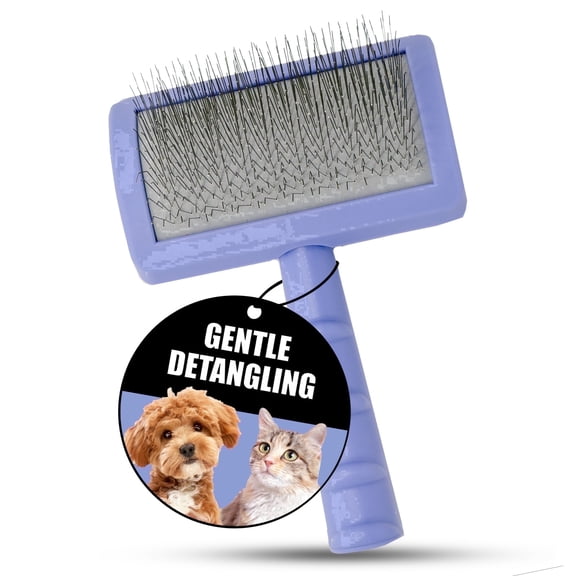 Tauro Pro Line Plastic Slicker Brush for Dogs & Cats, Flexible Cushion, Small (S), Purple