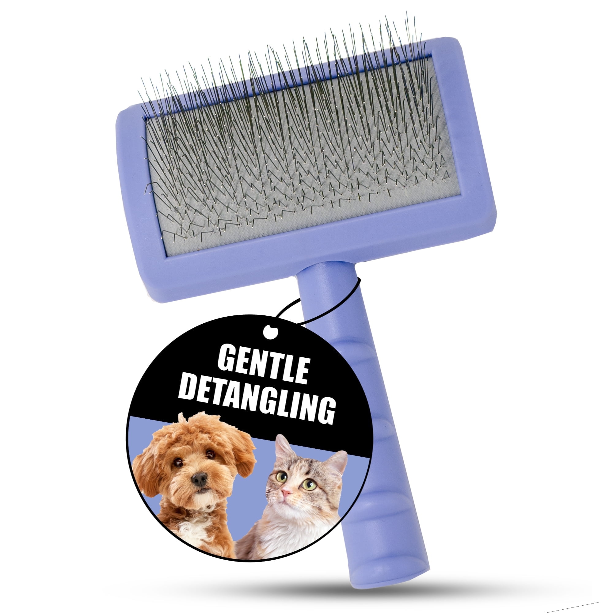 Tauro Pro Line Plastic Long & Short Hair Slicker Dog Brush for Deshedding & Detangling - Purple Slicker Brush for Dog & Cat Grooming - Rectangular, Flexible Cushion & Non-Slip Grip