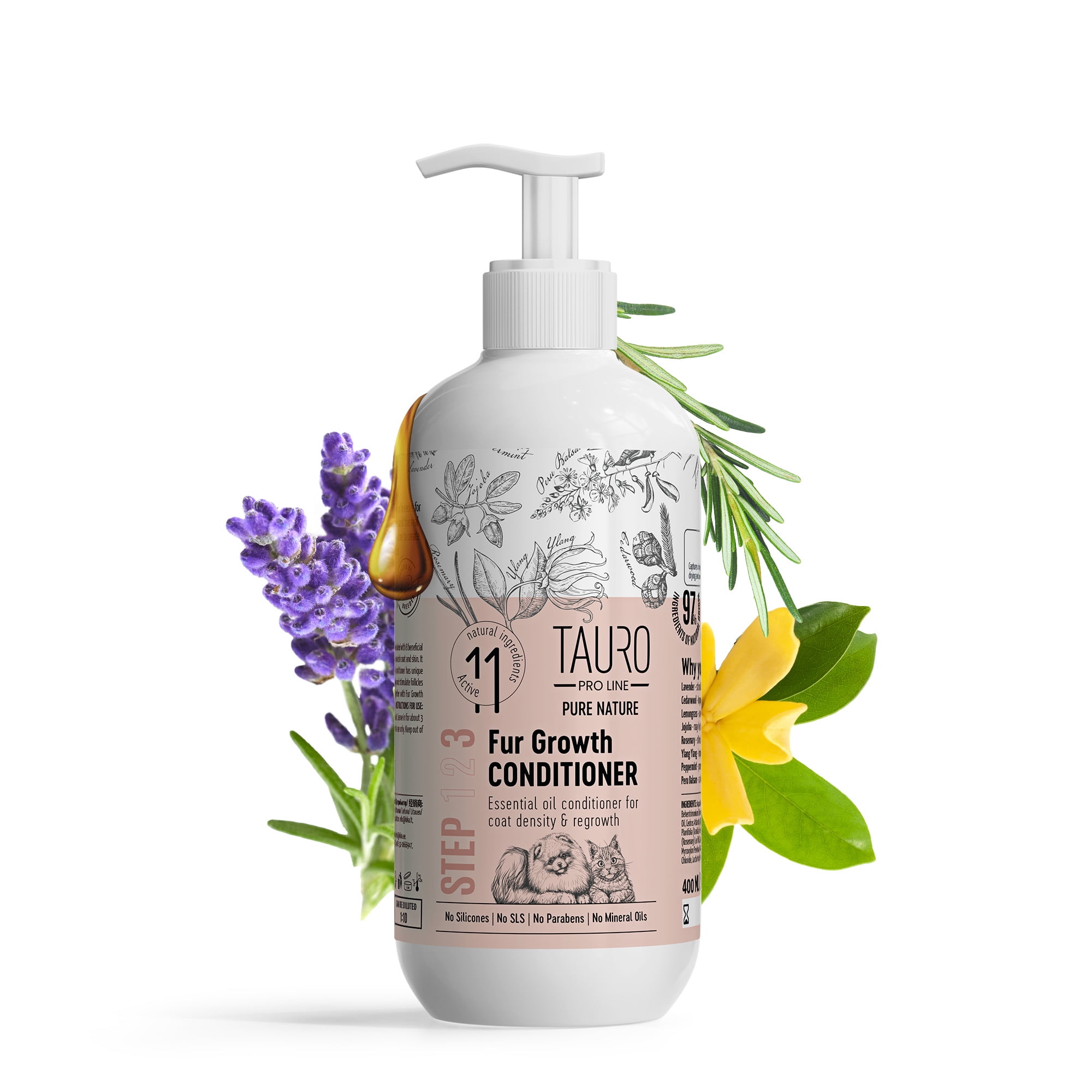 Tauro Pro Line Pure Nature Fur Growth Dogs and Cats Conditioner Coat Regrowth and Density Grooming Pet Conditioner with Essential Oils for Gentle Natural Coat Care