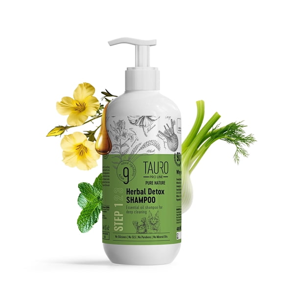 Tauro Pro Line Pure Nature Herbal Detox Deep Cleansing Gentle Formula Pet Shampoo Healthy Skin & Coat Care Grooming for Dogs and Cats with Essential Oils