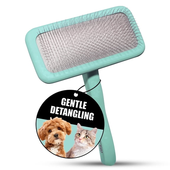Tauro Pro Line Wooden Slicker Brush for Dogs & Cats - Deshedding & Detangling, Flexible Cushion, Large (L), Mint