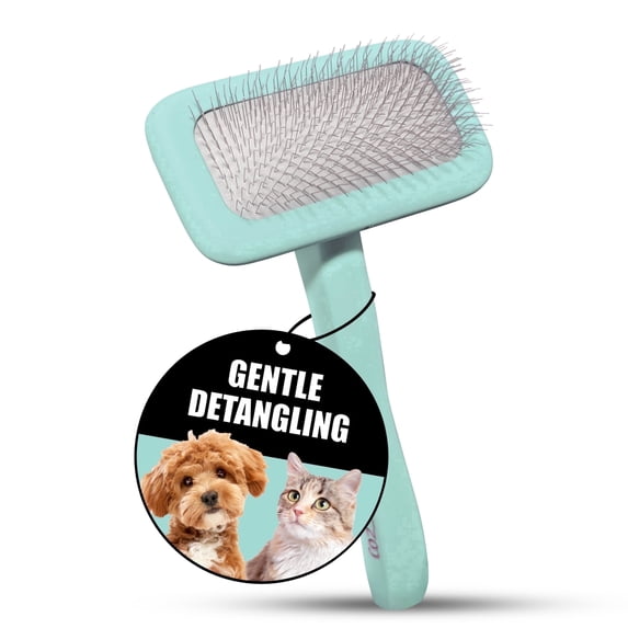 Tauro Pro Line Wooden Slicker Brush for Dogs & Cats, Deshedding & Detangling Tool for Medium to Long Coats, Flexible Cushion, Medium (M), Mint