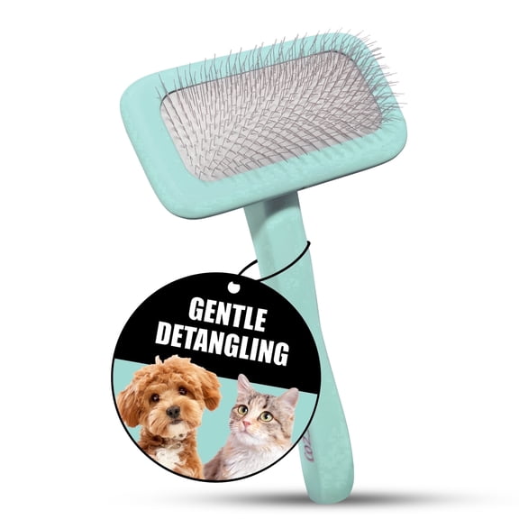 Tauro Pro Line Wooden Slicker Brush for Dogs & Cats, Deshedding & Detangling Tool for Medium to Long Coats, Flexible Cushion, Medium (M), Mint