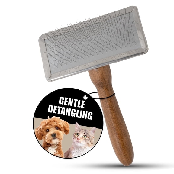 Tauro Pro Line Wooden Dog & Cat Brush with Metal Rim, Stainless Steel Pins for Undercoat Removal & Dematting, All Coat Types, Medium (M)