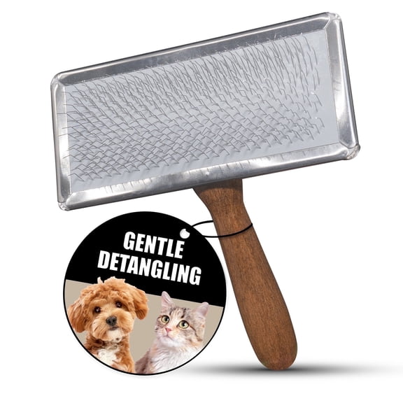 Tauro Pro Line Wooden Dog & Cat Brush with Metal Rim, Stainless Steel Pins for Undercoat Removal & Dematting, All Coat Types, Large (L)