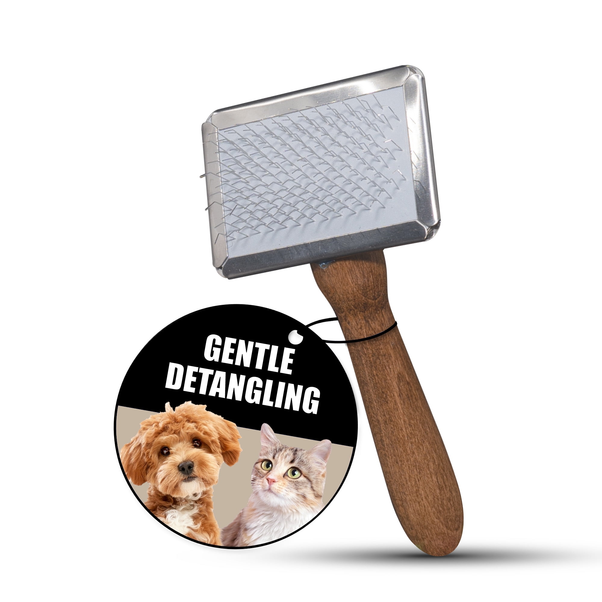 Tauro Pro Line Wooden Dog Brush for Shedding - Long & Short Hair Deshedding & Detangling Brown Slicker Brush for Dog & Cat Grooming - Flexible Cushion & Lightweight, Ideal for All Coat Types, S