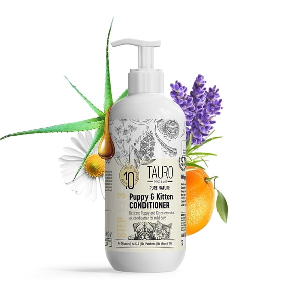 Tauro Pro Line Pure Nature Delicate Puppy Sulfate Parabens SLS Free Natural Composition Gentle Puppy Conditioner with Essential Oils Suitable for Cats and Dogs