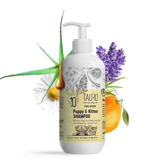 Tauro Pro Line Pure Nature Delicate Puppy Sulfate Parabens SLS Free Natural Composition Gentle Puppy Shampoo with Essential Oils Suitable for Cats and Dogs