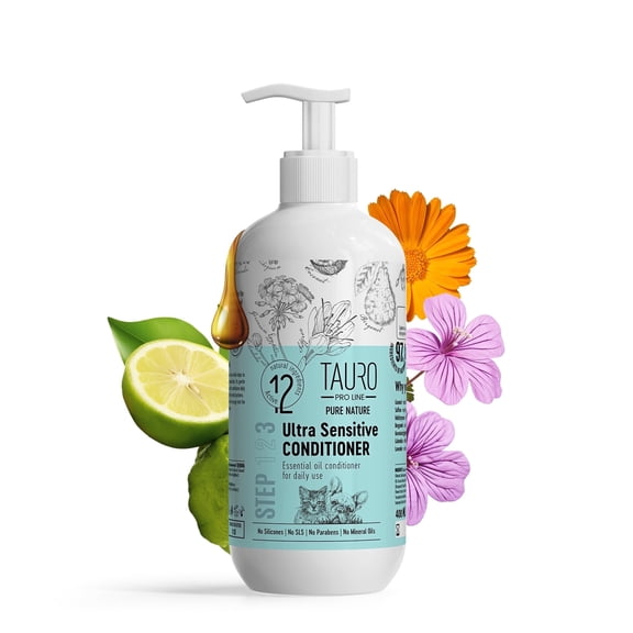 Tauro Pro Line Pure Nature Ultra Sensitive Conditioner for Dogs and Cats with Sensitive Skin & Coat Sulfate Parabens SLS Free Natural Composition Gentle Grooming Product with Essential Oils