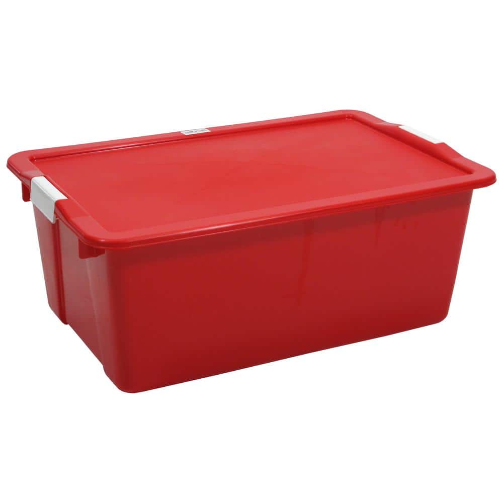 Taurus 11Gal. Heavy Duty Storage Tote with Snap on Lid in Red