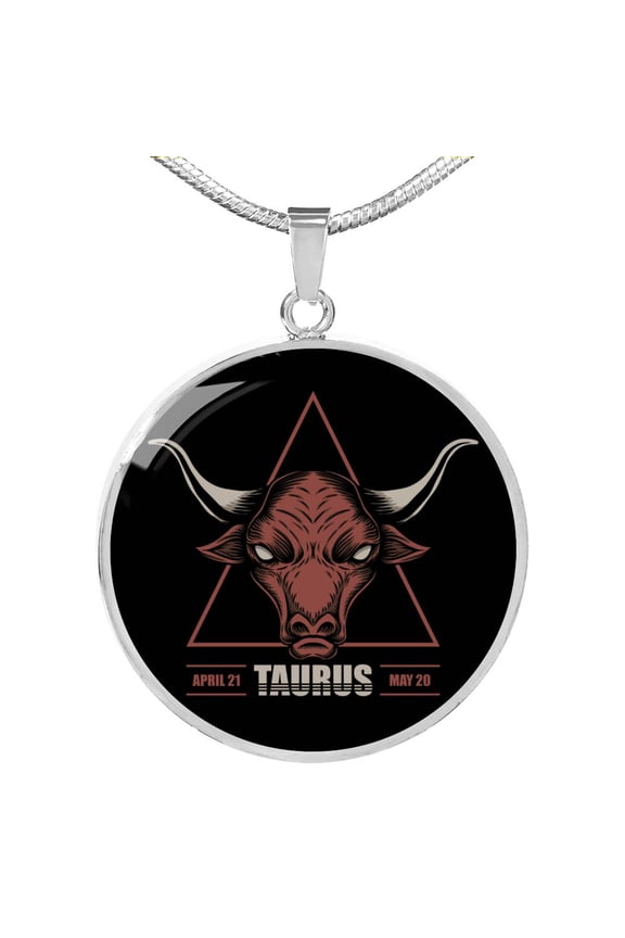 Taurus Astrological Zodiac Sign NecklaceCircle Pendant Necklace Stainless Steel 24 Inch Chain Silver Tone or Gold Tone