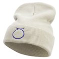 thumbnail image 1 of Taurus Astrology Embroidered 12 Inch Long Knitted Beanie - Birch OSFM, 1 of 5
