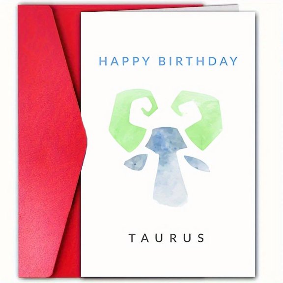 Taurus Birthday Card Watercolor Ram Design Blank Inside with Envelope Perfect Zodiac Gift for Taurus Friends & Family