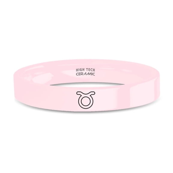 Taurus Bull Horoscope Symbol Laser Engraved Pink Ceramic Ring, 4mm, Size 5