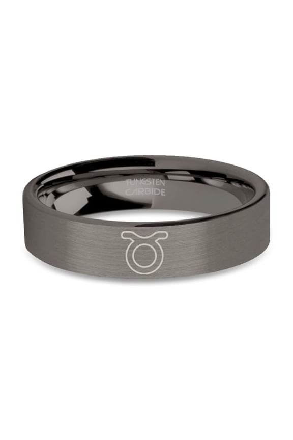 Taurus Bull Star Symbol Gunmetal Tungsten Carbide Ring, Brushed, 6mm, Size 11