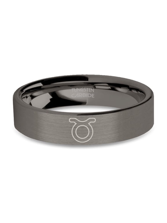 Taurus Bull Star Symbol Gunmetal Tungsten Carbide Ring, Brushed, 6mm, Size 13.5