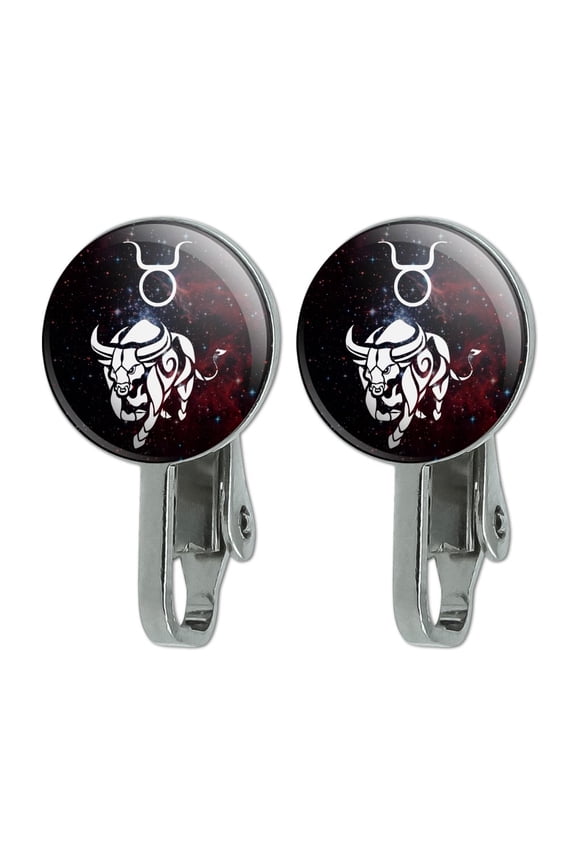 Taurus Bull Zodiac Sign Horoscope In Space Novelty Clip-On Stud Earrings