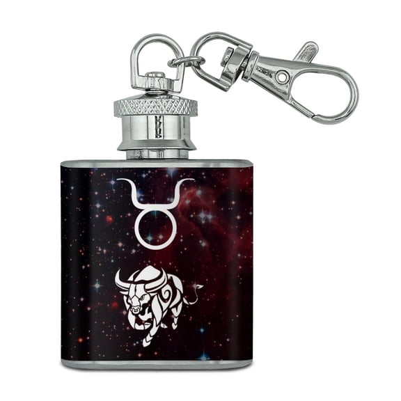Taurus Bull Zodiac Sign Horoscope In Space Stainless Steel 1oz Mini Flask Key Chain