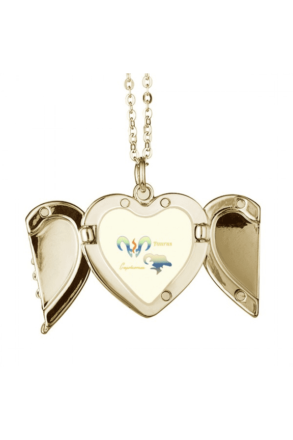 Taurus Capricorn Constellation Folded Wings Peach Heart Pendant Necklace