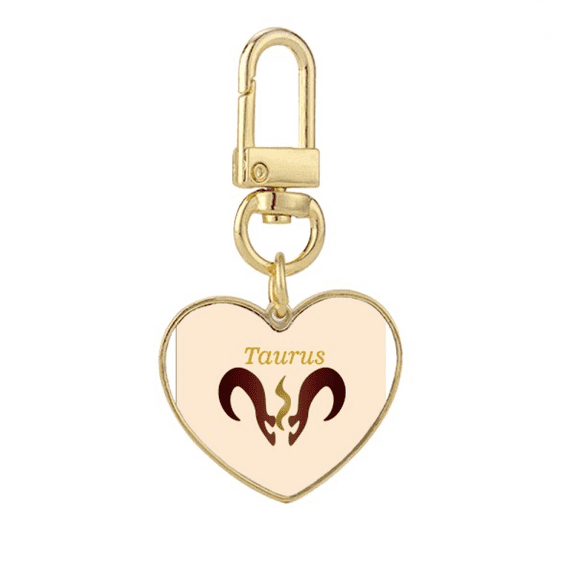 Taurus Chart Sign Art Deco Fashion Gold Heart Keychain Metal Keyring Holder