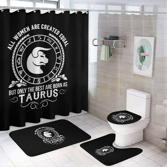 Taurus Constellation 4Pcs Shower Curtain Set Washable Bathroom Sets with Toilet Lid Cover and Non-Slip Rug Bath Accessories Decor