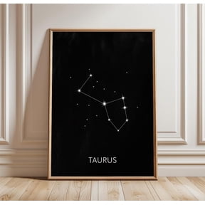 Taurus Constellation Black Zodiac Wall Art Minimal Astrology Decor Unframed Paper Print