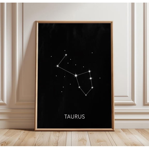 Taurus Constellation Black Zodiac Wall Art Minimal Astrology Decor Unframed Paper Print