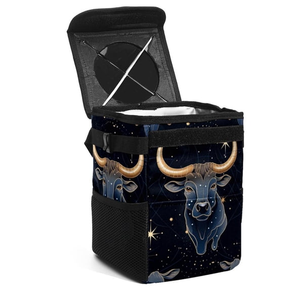 Taurus Constellation Foldable Car Garbage Can with Lid, Leak-Proof, and Hanging Storage Bag - Trash Can for Car, Car Trash Bin, Mini Trash Can