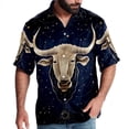 thumbnail image 1 of Taurus Constellation Men's Casual Printed Button Down Short Sleeve Summer Beach Shirt, Unisex, 1 of 6