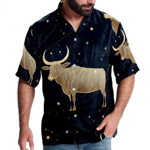 Taurus Constellation Men's Hawaiian Short Sleeve Printed Button Down Poplin Casual Summer Beach Shirt, Unisex