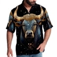 thumbnail image 1 of Taurus Constellation Men's Printed Button Down Short Sleeve Casual Summer Beach Shirt - Unisex, 1 of 6