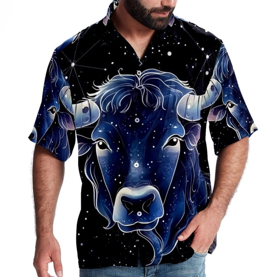 Taurus Constellation Men's Short Sleeve Hawaiian Print Button Down Beach Shirt
