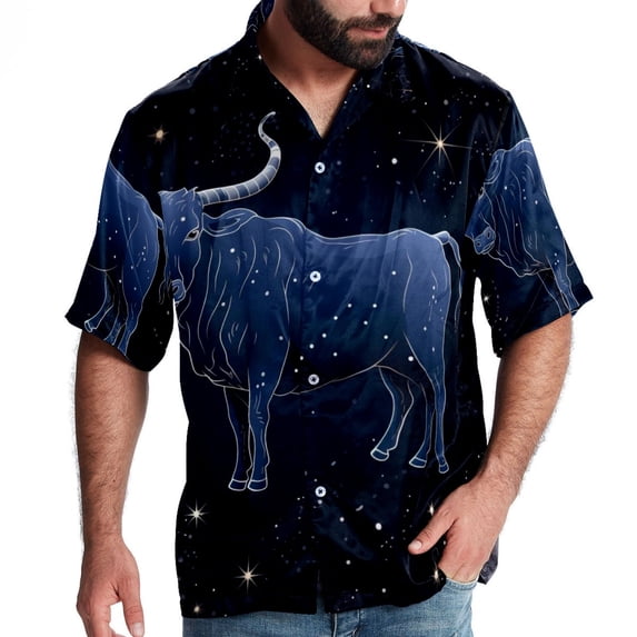 Taurus Constellation Men's Short Sleeve Poplin Shirt - Casual Printed Button Down Short Summer Beach Shirts Unisex940