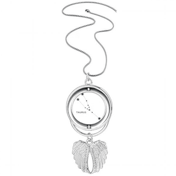 Taurus Constellation Sign Zodiac Pendant Angel Wings Rotating Necklace Jewelry