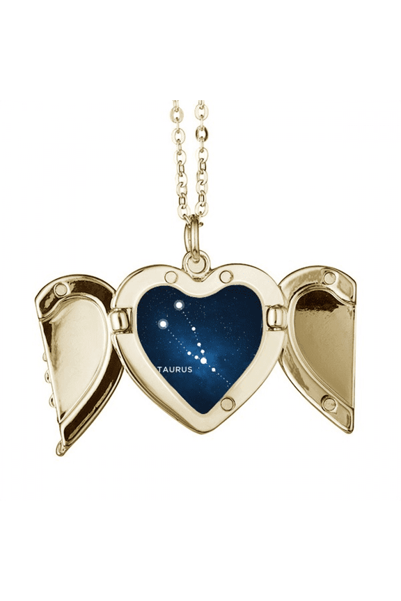 Taurus Constellation Zodiac Sign Folded Wings Peach Heart Pendant Necklace