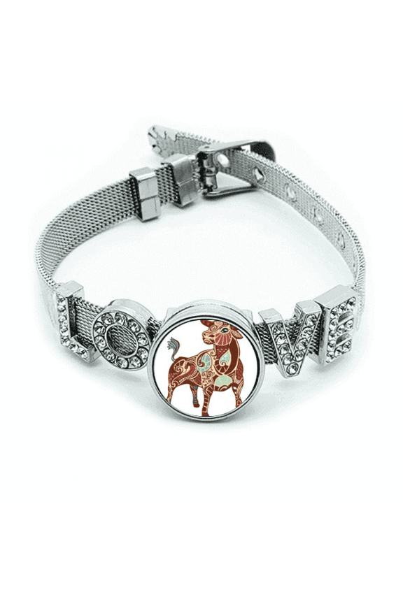Taurus Constellation Zodiac Symbol Bracelet Wristband Crystal Love Adjustable Bangle