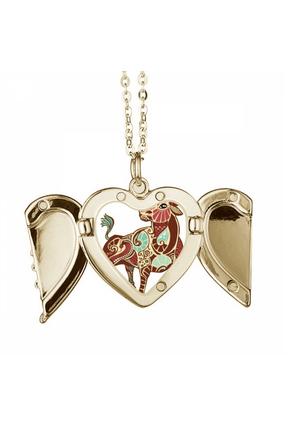 Taurus Constellation Zodiac Symbol Folded Wings Peach Heart Pendant Necklace