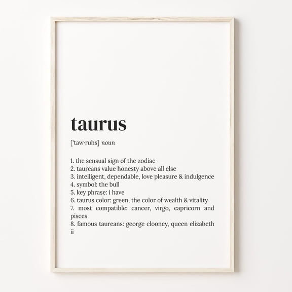 Taurus Definition Zodiac Sign Wall Art, Stretched Canvas