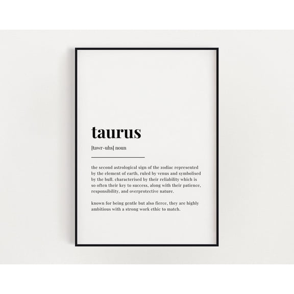 Taurus Defintion Print, Wall Art Print, Taurus Print, Taurus, Zodiac Star, Astrology Art Home Decor #2864, Unframed Poster Size 8x12