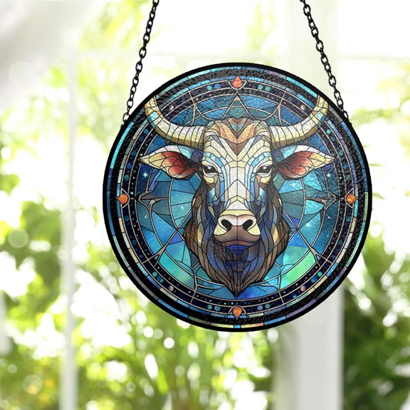 Taurus Faux Stained Glass Acrylic Suncatcher, Window Hanging Decor, Celestial Decor Gift