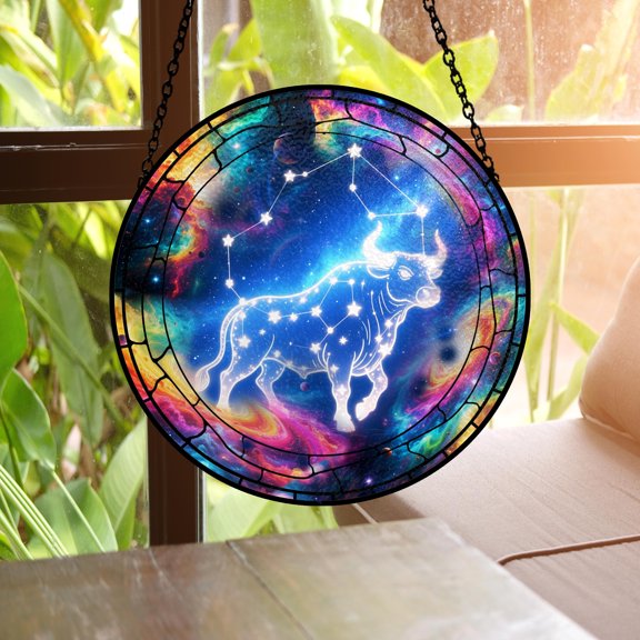 Taurus Faux Stained Glass Acrylic Suncatcher, Window Hanging Decor, Celestial Decor Gift