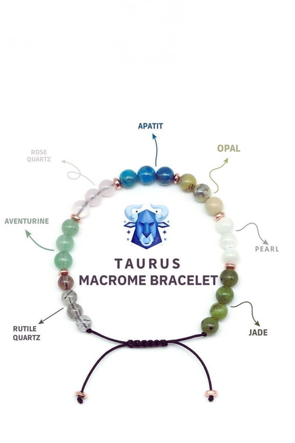 Taurus Friendship Bracelet, Zodiac Gemstone Bracelet, Healing Crystal Bracelet, April & May Birthdays, Natural Jewelry, Horoscope Gift Ideas 6mm 7inches