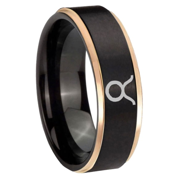 Taurus Horoscope 8MM Step Edge Black And Rose Gold Tungsten Men Ring
