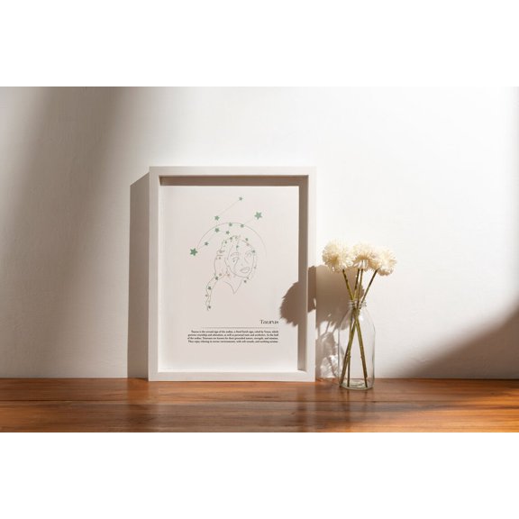 Taurus Horoscope Art Print ZODIAC SERIES Colorful Botanical Line Drawing Zodiac