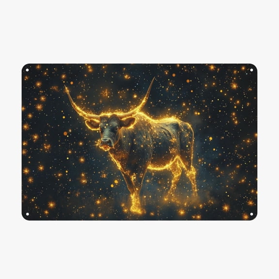 Taurus Metal tin signThe shining bull in the universeClassic Zodiac-themed Home Wall ArtEasy-to-hang tinplatePractical aluminum plaque 8x12 inchesGift to relatives and friends